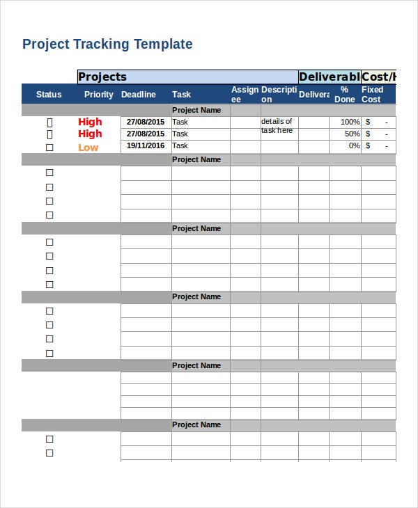 project tracking document template